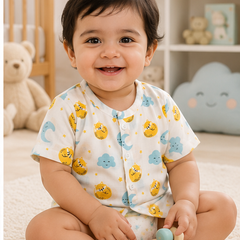 1 Pc Short Sleeve 90 GSM Checkered Muslin Jhabla Vest - Sun Moon