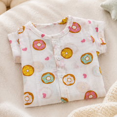 1 Pc Short Sleeve 90 GSM Checkered Muslin Jhabla Vest - Donuts
