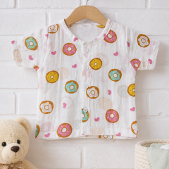1 Pc Short Sleeve 90 GSM Checkered Muslin Jhabla Vest - Donuts