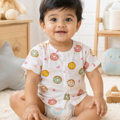 1 Pc Short Sleeve 90 GSM Checkered Muslin Jhabla Vest - Donuts