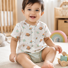 1 Pc Short Sleeve 90 GSM Checkered Muslin Jhabla Vest - Satellite