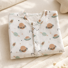 1 Pc Short Sleeve 90 GSM Checkered Muslin Jhabla Vest - Satellite