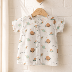 1 Pc Short Sleeve 90 GSM Checkered Muslin Jhabla Vest - Satellite