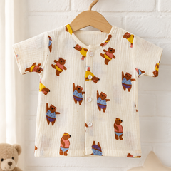 1 Pc Short Sleeve Premium Crinkled Muslin Jhabla Vest - Bear Garden
