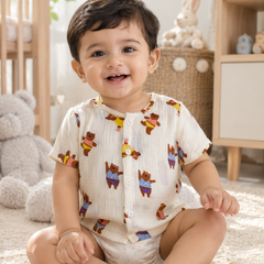 1 Pc Short Sleeve Premium Crinkled Muslin Jhabla Vest - Bear Garden