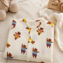 1 Pc Short Sleeve Premium Crinkled Muslin Jhabla Vest - Bear Garden