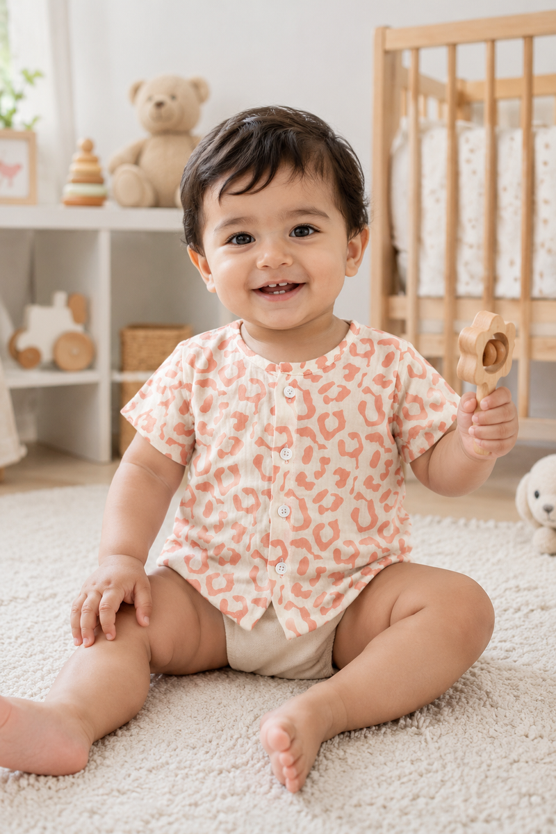 1 Pc Short Sleeve Premium Crinkled Muslin Jhabla Vest - Pugmark