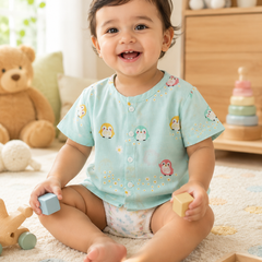 1 Pc Short Sleeve 90 GSM Checkered Muslin Jhabla Vest - Blue Penguin
