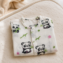 1 Pc Short Sleeve 90 GSM Checkered Muslin Jhabla Vest - Panda