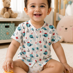 1 Pc Short Sleeve 90 GSM Checkered Muslin Jhabla Vest - Blue Dolphin