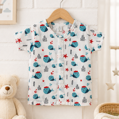 1 Pc Short Sleeve 90 GSM Checkered Muslin Jhabla Vest - Blue Dolphin