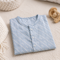 1 Pc Short Sleeve 120 GSM Checkered Muslin Jhabla Vest - Sky Blue
