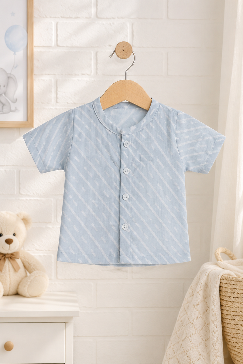 1 Pc Short Sleeve 120 GSM Checkered Muslin Jhabla Vest - Sky Blue