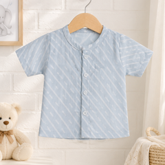 1 Pc Short Sleeve 120 GSM Checkered Muslin Jhabla Vest - Sky Blue