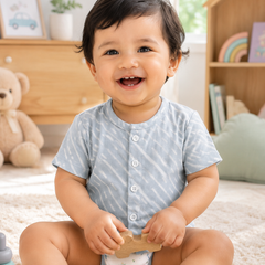 1 Pc Short Sleeve 120 GSM Checkered Muslin Jhabla Vest - Sky Blue