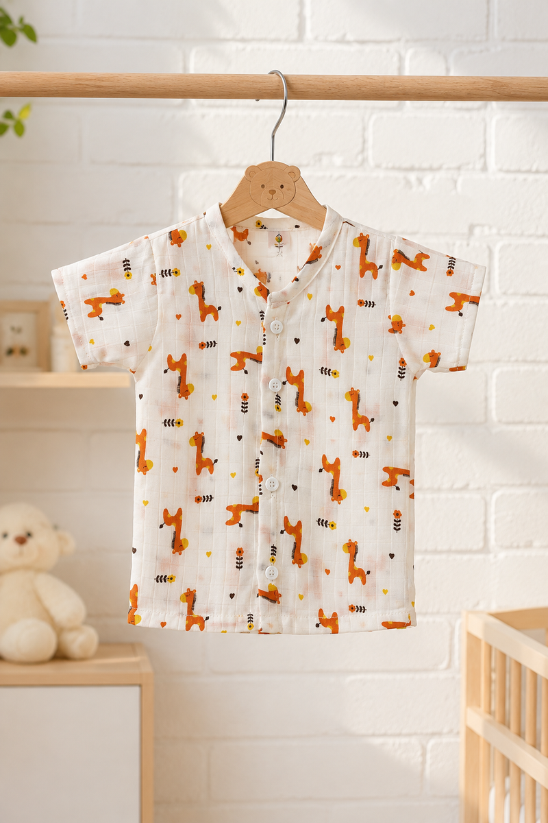 1 Pc Short Sleeve 90 GSM Checkered Muslin Jhabla Vest - Giraffe