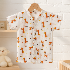 1 Pc Short Sleeve 90 GSM Checkered Muslin Jhabla Vest - Giraffe