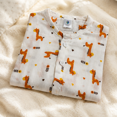 1 Pc Short Sleeve 90 GSM Checkered Muslin Jhabla Vest - Giraffe