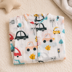 1 Pc Short Sleeve 90 GSM Checkered Muslin Jhabla Vest - Cars