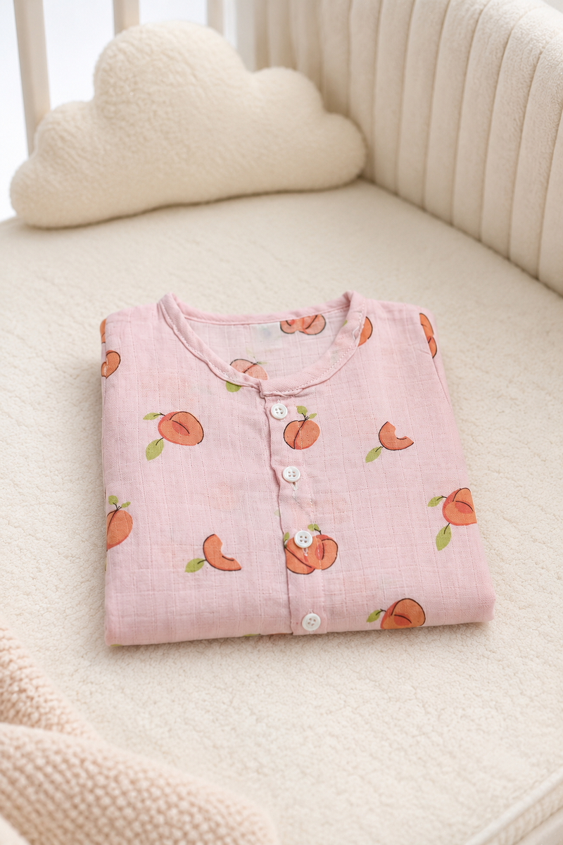 1 Pc Short Sleeve 90 GSM Checkered Muslin Jhabla Vest - Pink Cherry