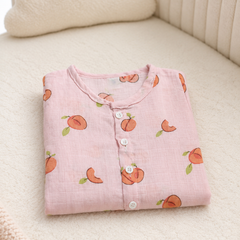 1 Pc Short Sleeve 90 GSM Checkered Muslin Jhabla Vest - Pink Cherry