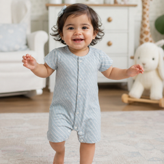 Sky Blue | Short Sleeves | Unisex Romper Bodysuit | 100% Cotton Muslin for 0 to 2 Yrs