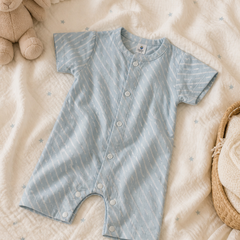 Sky Blue | Short Sleeves | Unisex Romper Bodysuit | 100% Cotton Muslin for 0 to 2 Yrs