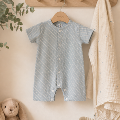 Sky Blue | Short Sleeves | Unisex Romper Bodysuit | 100% Cotton Muslin for 0 to 2 Yrs