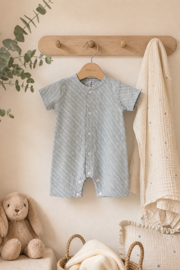 Sky Blue | Short Sleeves | Unisex Romper Bodysuit | 100% Cotton Muslin for 0 to 2 Yrs