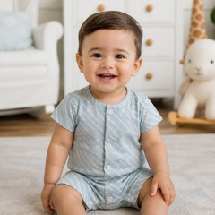 Sky Blue | Short Sleeves | Unisex Romper Bodysuit | 100% Cotton Muslin for 0 to 2 Yrs
