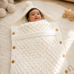 Premium Knitted Baby Sleeping Bag N Carrier - Just White