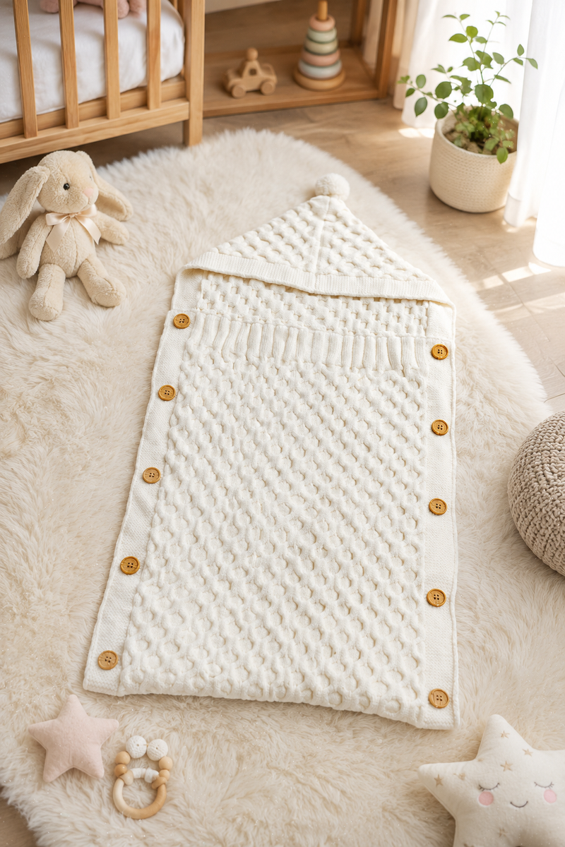 Premium Knitted Baby Sleeping Bag N Carrier - Just White