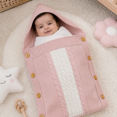 Premium Knitted Baby Sleeping Bag N Carrier - Pink White