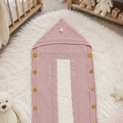 Premium Knitted Baby Sleeping Bag N Carrier - Pink White