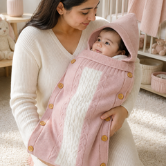 Premium Knitted Baby Sleeping Bag N Carrier - Pink White