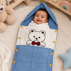 Premium Knitted Baby Sleeping Bag N Carrier - Bear Blue