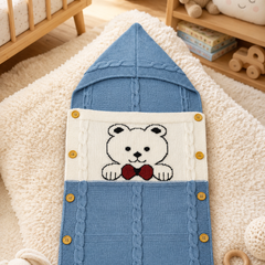 Premium Knitted Baby Sleeping Bag N Carrier - Bear Blue