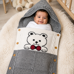 Premium Knitted Baby Sleeping Bag N Carrier - Bear Grey