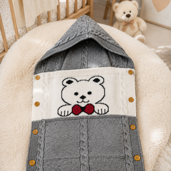 Premium Knitted Baby Sleeping Bag N Carrier - Bear Grey