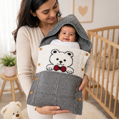 Premium Knitted Baby Sleeping Bag N Carrier - Bear Grey