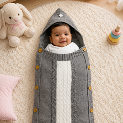 Premium Knitted Baby Sleeping Bag N Carrier - Grey White