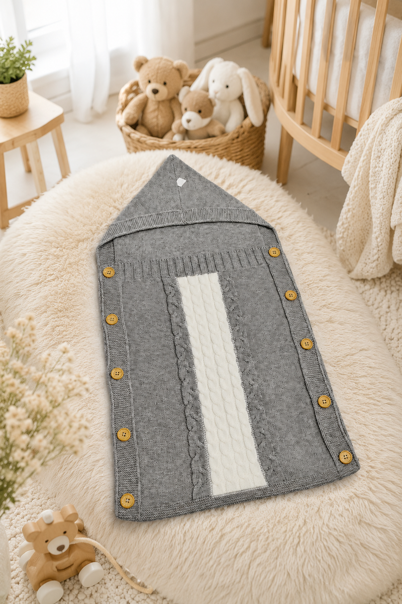 Premium Knitted Baby Sleeping Bag N Carrier - Grey White