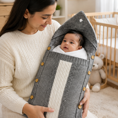 Premium Knitted Baby Sleeping Bag N Carrier - Grey White