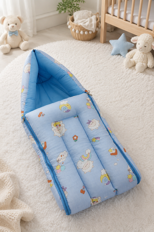 Blue Sheep Muslin Baby Sleeping Bag N Carrier