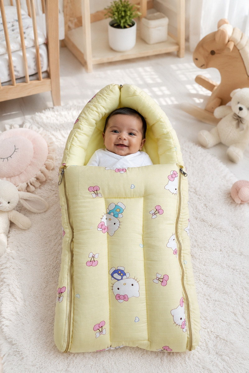 Yellow Kitty Muslin Baby Sleeping Bag N Carrier