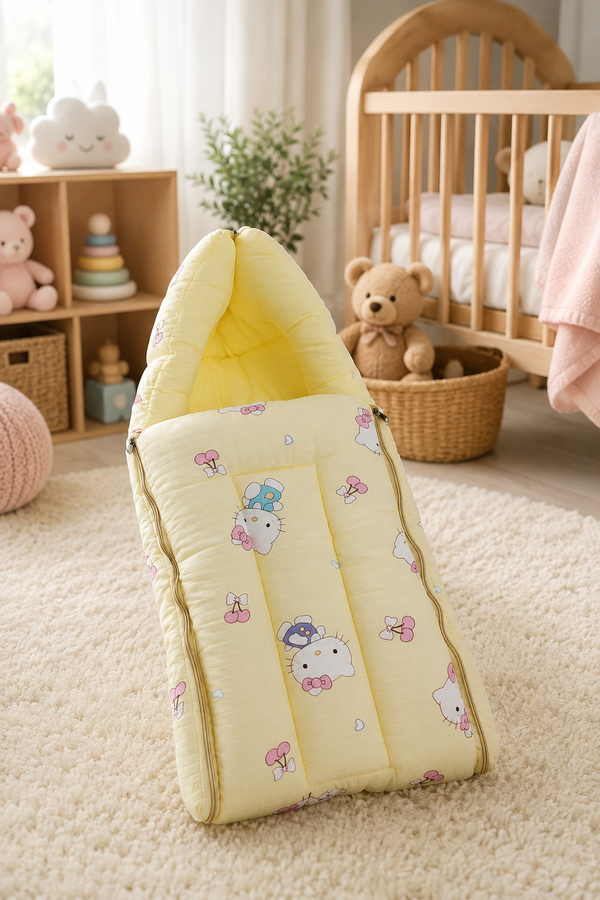 Yellow Kitty Muslin Baby Sleeping Bag N Carrier