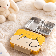 3 Compartment Stainless Steel Lunch Box for Kids, Smiley