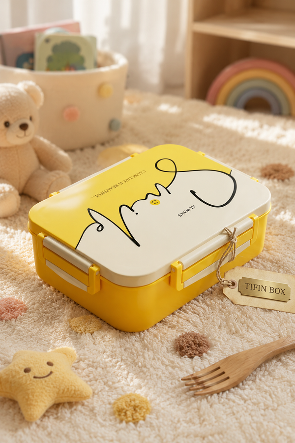 3 Compartment Stainless Steel Lunch Box for Kids, Smiley