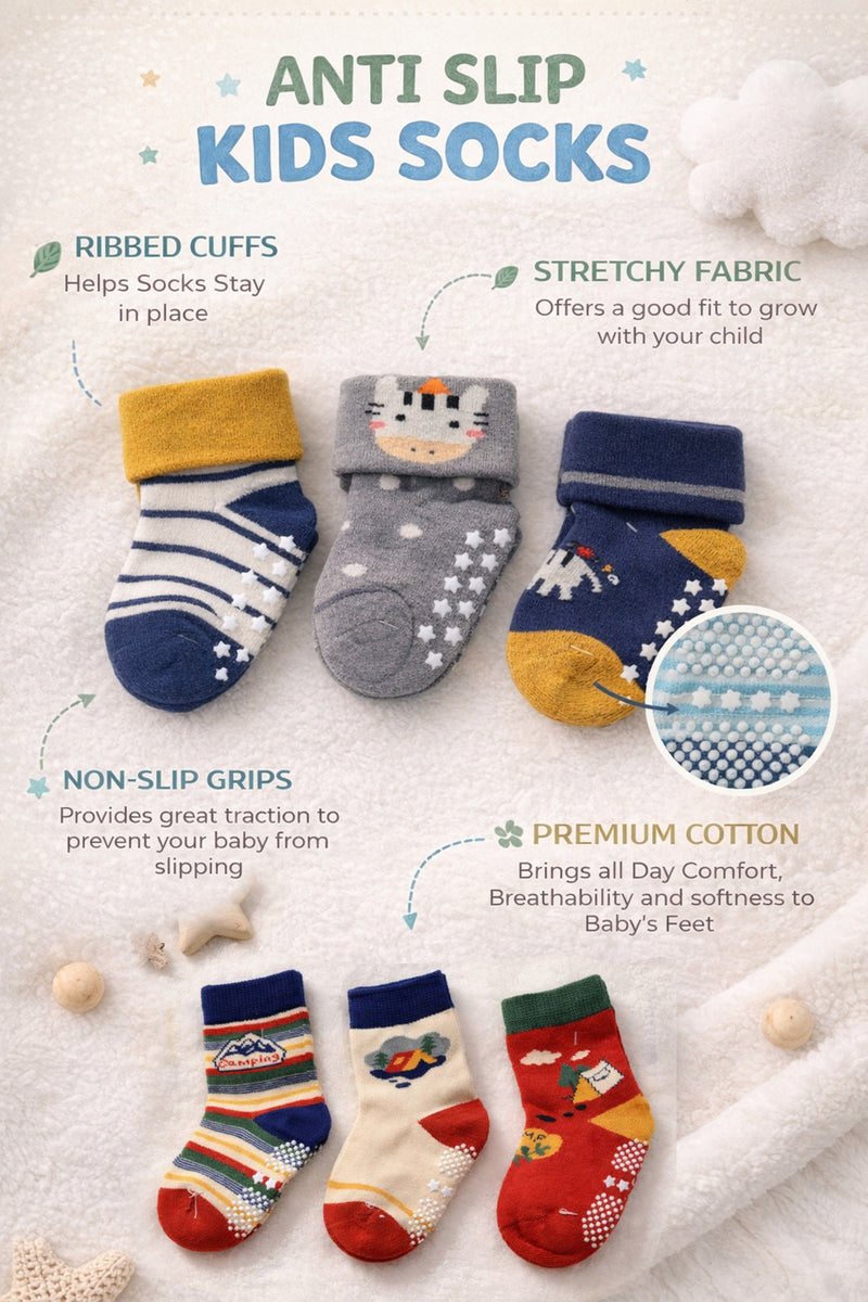 Kradyl Kroft Set of 3 Premium New Born Baby Socks with Foot Grip (0 to 1 Yrs) - Style 10