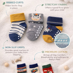 Kradyl Kroft Set of 3 Premium New Born Baby Socks with Foot Grip (0 to 1 Yrs) - Style 10